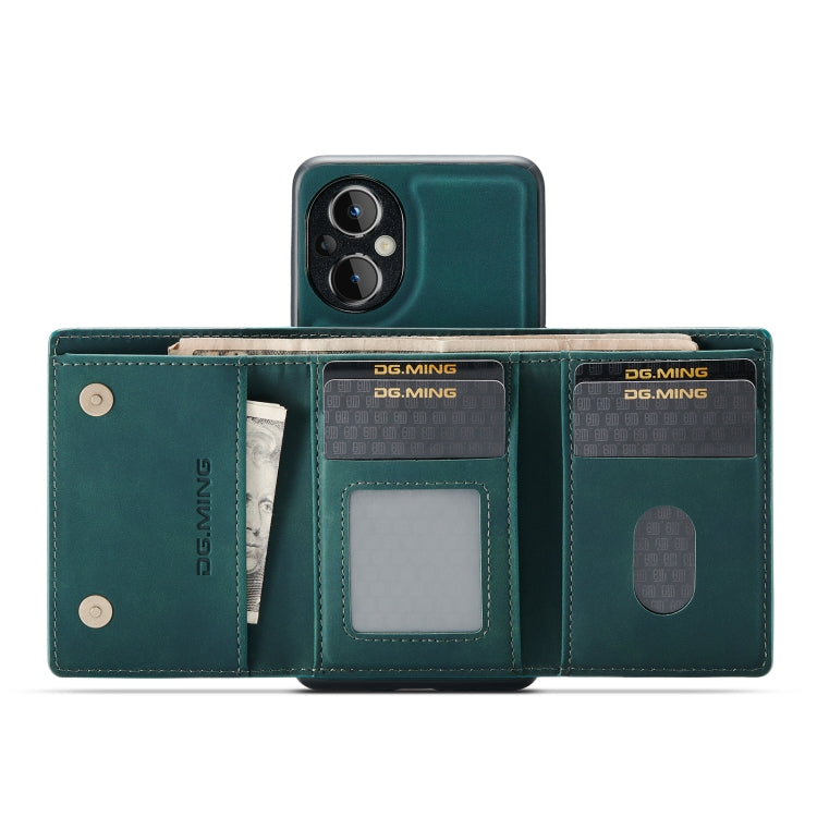 For OnePlus Nord N20 5G DG.MING M1 Series 3-Fold Multi Card Wallet + Magnetic Phone Case(Green) by DG.MING