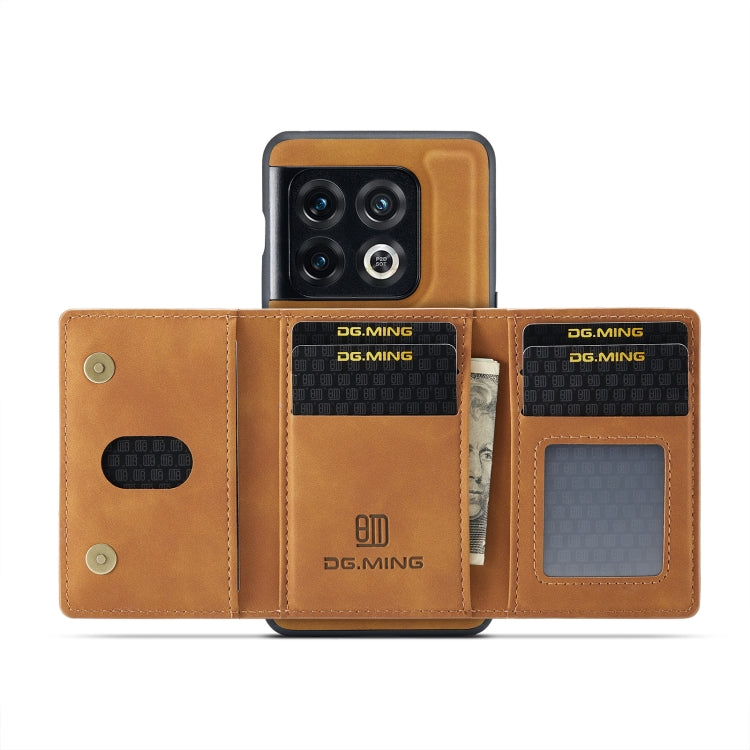 For OnePlus 10 Pro DG.MING M2 Series 3-Fold Multi Card Bag Phone Case(Brown) by DG.MING