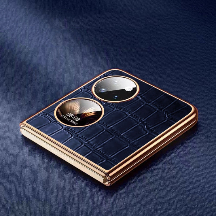 For Huawei P50 Pocket Genuine Leather Crocodile Texture Folding Phone Case(Brown) - Huawei Cases by buy2fix | Online Shopping UK | buy2fix