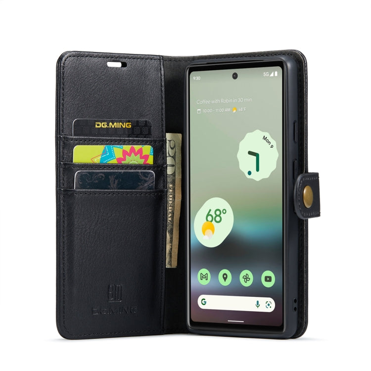 For Google Pixel 6A DG.MING Crazy Horse Texture Detachable Magnetic Leather Phone Case(Black) - Google Cases by DG.MING | Online Shopping UK | buy2fix