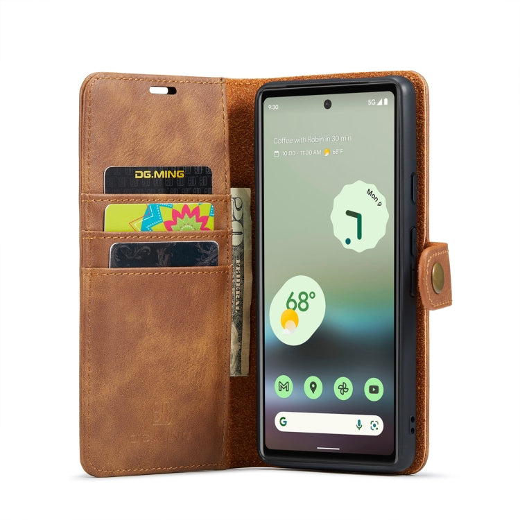 For Google Pixel 6A DG.MING Crazy Horse Texture Detachable Magnetic Leather Phone Case(Brown) - Google Cases by DG.MING | Online Shopping UK | buy2fix