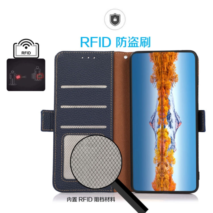 For Huawei Nova 10 Pro KHAZNEH Side-Magnetic Litchi Genuine Leather RFID Phone Case(Blue) - Huawei Cases by buy2fix | Online Shopping UK | buy2fix