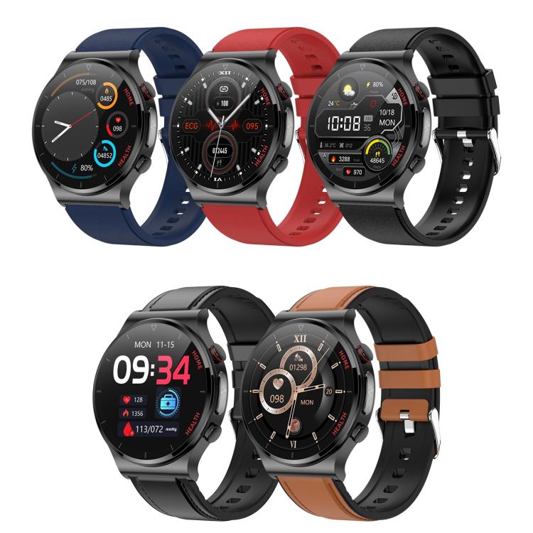 E300 1.32 Inch Screen Leather Watch Strap Smart Health Watch Supports Body Temperature Monitoring, ECG monitoring blood pressure(Brown) by buy2fix