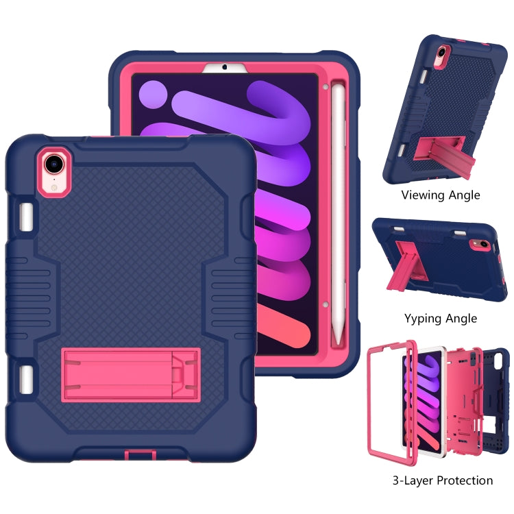 For iPad mini 2024 /mini 6 Contrast Color Robot Shockproof Silicone + PC Tablet Case(Navy Blue Rose) - iPad mini 6 Cases by buy2fix | Online Shopping UK | buy2fix