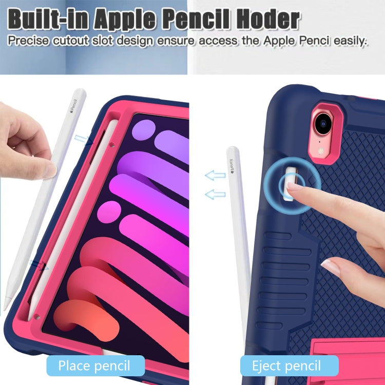 For iPad mini 2024 /mini 6 Contrast Color Robot Shockproof Silicone + PC Tablet Case(Navy Blue Rose) - iPad mini 6 Cases by buy2fix | Online Shopping UK | buy2fix