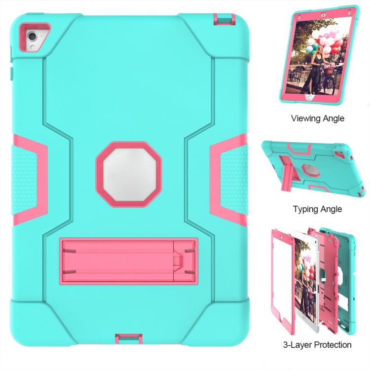 Contrast Color Robot Silicone + PC Tablet Case For iPad 6 / iPad Pro 9.7 2016(Mint Green + Rose Red) - iPad Pro 9.7 inch Cases by buy2fix | Online Shopping UK | buy2fix