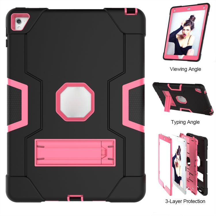 Contrast Color Robot Silicone + PC Tablet Case For iPad 6 / iPad Pro 9.7 2016(Black + Rose Red) - iPad Pro 9.7 inch Cases by buy2fix | Online Shopping UK | buy2fix