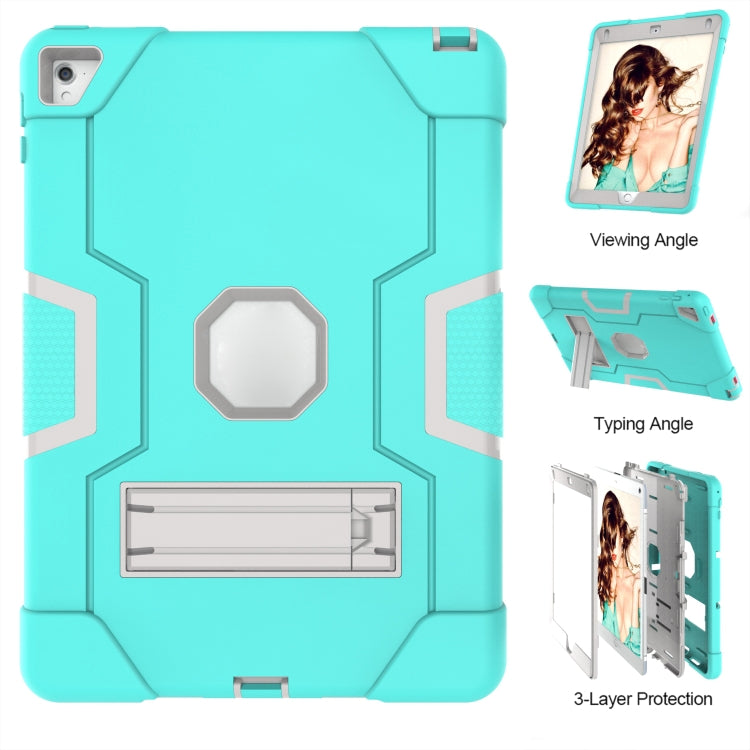 Contrast Color Robot Silicone + PC Tablet Case For iPad 6 / iPad Pro 9.7 2016(Mint Green Grey) - iPad Pro 9.7 inch Cases by buy2fix | Online Shopping UK | buy2fix