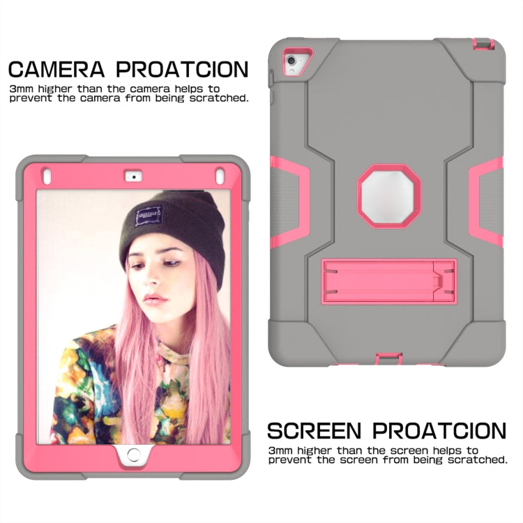 Contrast Color Robot Silicone + PC Tablet Case For iPad 6 / iPad Pro 9.7 2016(Grey Rose Red) - iPad Pro 9.7 inch Cases by buy2fix | Online Shopping UK | buy2fix