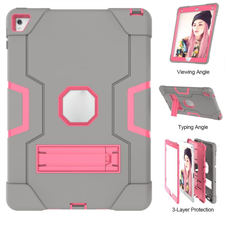 Contrast Color Robot Silicone + PC Tablet Case For iPad 6 / iPad Pro 9.7 2016(Grey Rose Red) - iPad Pro 9.7 inch Cases by buy2fix | Online Shopping UK | buy2fix