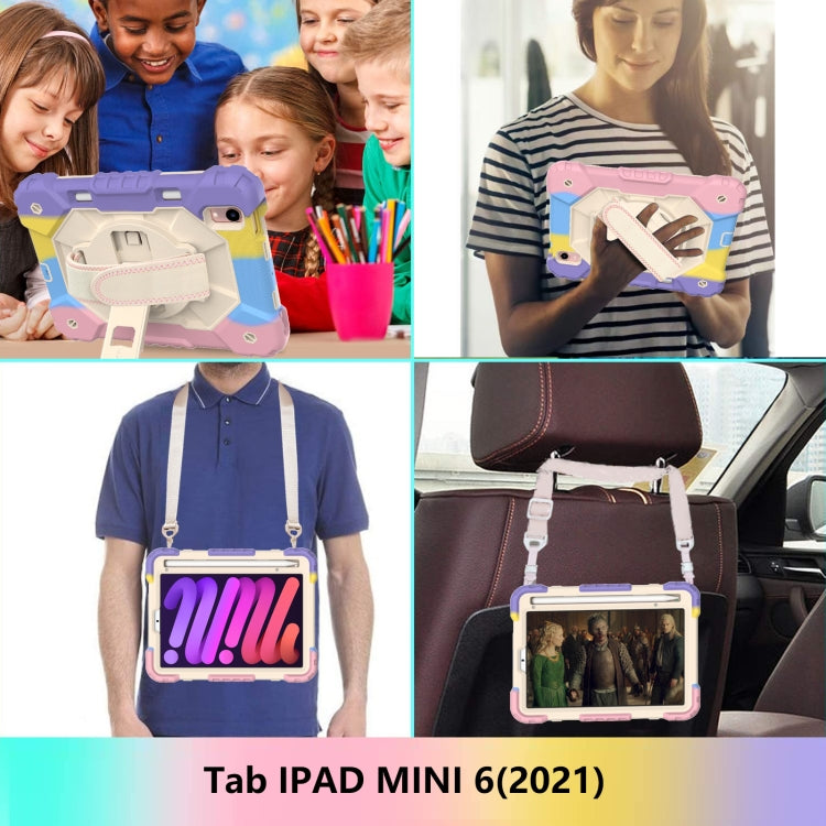 For iPad mini 2024 / mini 6 Contrast Color Robot Silicone + PC Tablet Case with Shoulder Strap(Colorful Pink) - iPad mini 6 Cases by buy2fix | Online Shopping UK | buy2fix