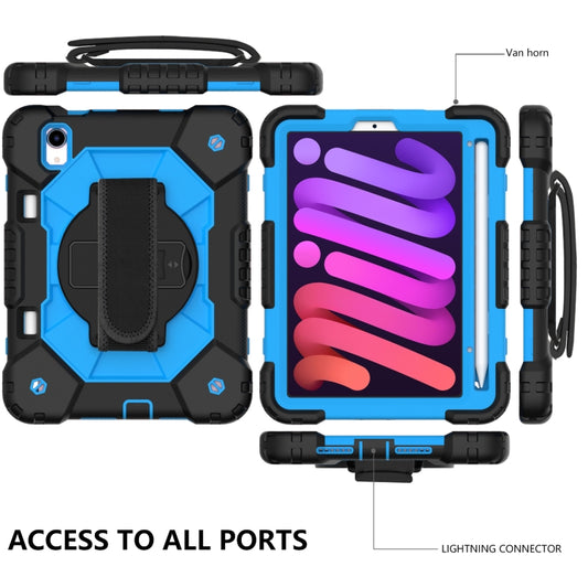 For iPad mini 2024 / mini 6 Contrast Color Robot Silicone + PC Tablet Case with Shoulder Strap(Black+Blue) - iPad mini 6 Cases by buy2fix | Online Shopping UK | buy2fix