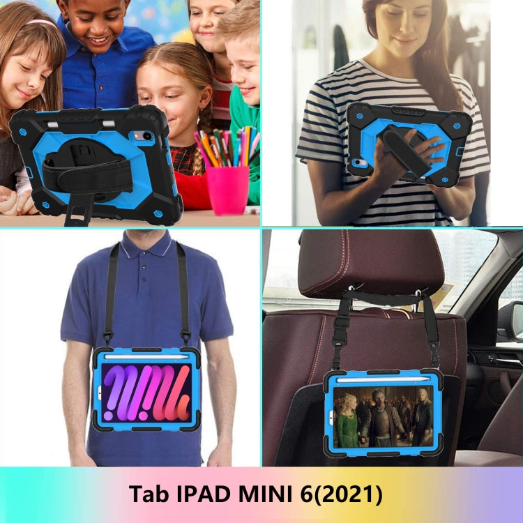 For iPad mini 2024 / mini 6 Contrast Color Robot Silicone + PC Tablet Case with Shoulder Strap(Black+Blue) - iPad mini 6 Cases by buy2fix | Online Shopping UK | buy2fix