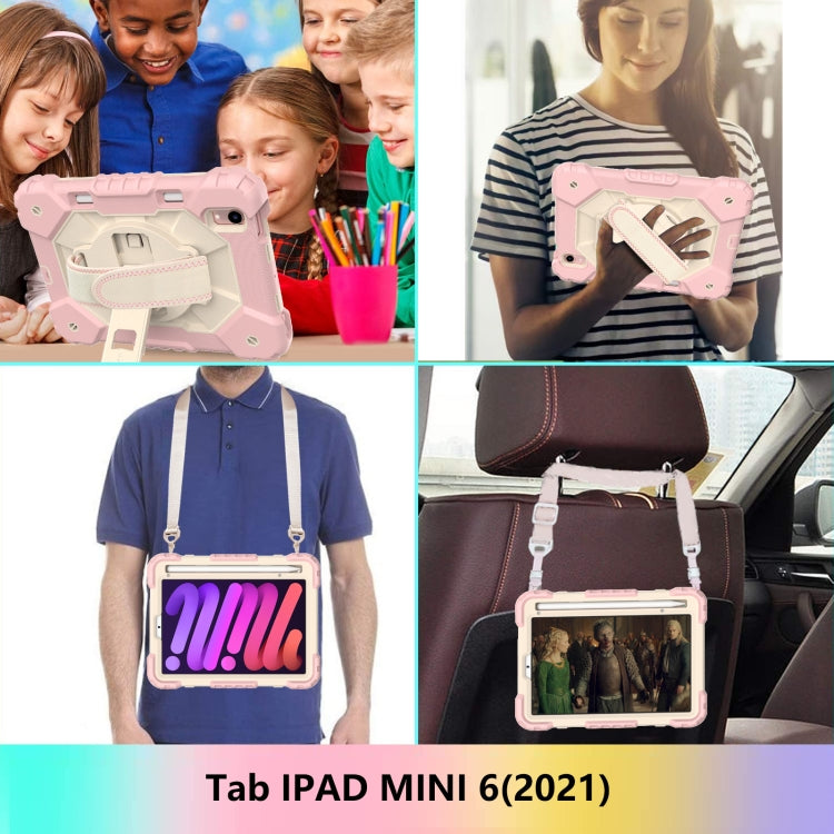 For iPad mini 2024 / mini 6 Contrast Color Robot Silicone + PC Tablet Case with Shoulder Strap(Rose Gold+Beige) - iPad mini 6 Cases by buy2fix | Online Shopping UK | buy2fix