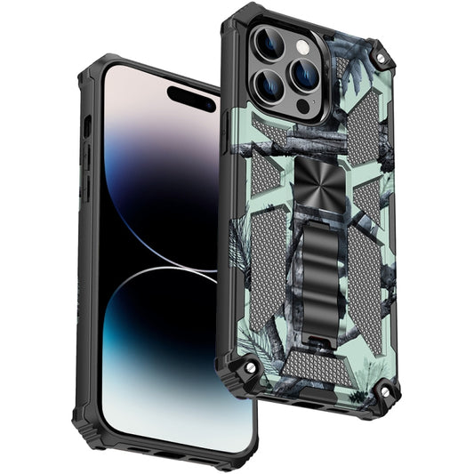 For iPhone 14 Pro Camouflage Armor Shockproof TPU + PC Magnetic Phone Case(Mint Green) - iPhone 14 Pro Cases by buy2fix | Online Shopping UK | buy2fix