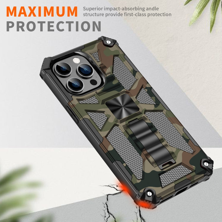For iPhone 14 Pro Camouflage Armor Shockproof TPU + PC Magnetic Phone Case(Grey) - iPhone 14 Pro Cases by buy2fix | Online Shopping UK | buy2fix