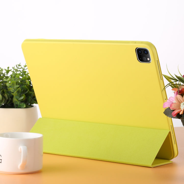 For iPad Pro 12.9 inch (2020/2021) 3-fold Horizontal Flip Smart Leather Tablet Case with Sleep / Wake-up Function & Holder(Yellow) - iPad Pro 12.9 (2022/2021) Cases by buy2fix | Online Shopping UK | buy2fix
