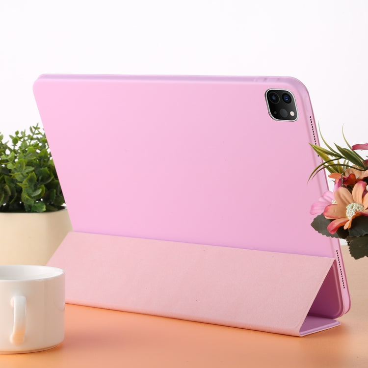 For iPad Pro 12.9 inch (2020/2021) 3-fold Horizontal Flip Smart Leather Tablet Case with Sleep / Wake-up Function & Holder(Pink) - iPad Pro 12.9 (2022/2021) Cases by buy2fix | Online Shopping UK | buy2fix