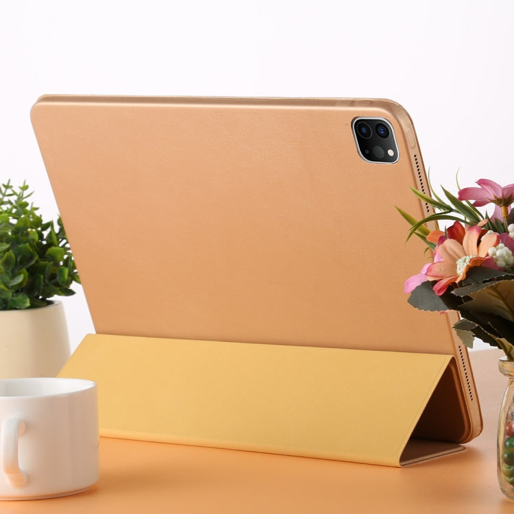 For iPad Pro 12.9 inch (2020/2021) 3-fold Horizontal Flip Smart Leather Tablet Case with Sleep / Wake-up Function & Holder(Gold) - iPad Pro 12.9 (2022/2021) Cases by buy2fix | Online Shopping UK | buy2fix