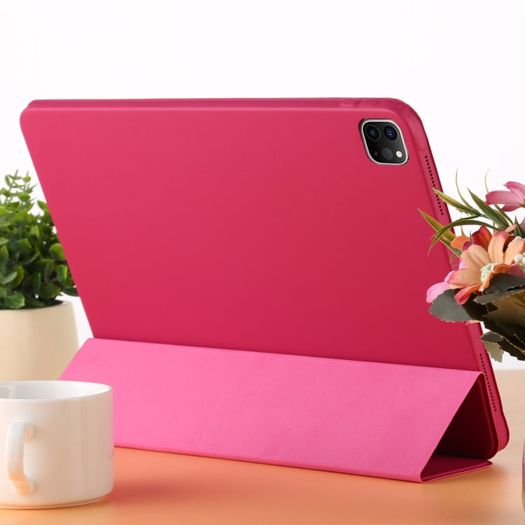 For iPad Pro 12.9 inch (2020/2021) 3-fold Horizontal Flip Smart Leather Tablet Case with Sleep / Wake-up Function & Holder(Rose Red) - iPad Pro 12.9 (2022/2021) Cases by buy2fix | Online Shopping UK | buy2fix