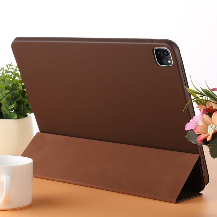 For iPad Pro 12.9 inch (2020/2021) 3-fold Horizontal Flip Smart Leather Tablet Case with Sleep / Wake-up Function & Holder(Brown) - iPad Pro 12.9 (2022/2021) Cases by buy2fix | Online Shopping UK | buy2fix