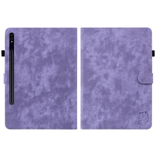 For Samsung Galaxy Tab S7/Tab S8 Tiger Pattern Flip Leather Tablet Case(Purple) by buy2fix