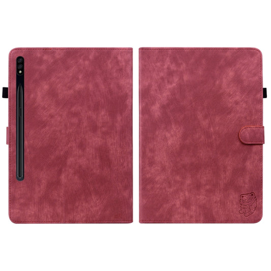 For Samsung Galaxy Tab S7/Tab S8 Tiger Pattern Flip Leather Tablet Case(Red) by buy2fix
