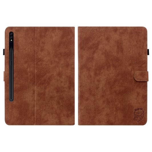 For Samsung Galaxy Tab S9 Tiger Pattern Flip Leather Tablet Case(Brown) by buy2fix