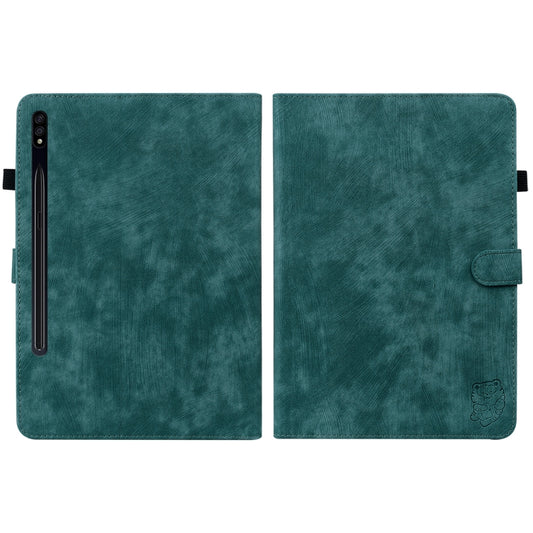 For Samsung Galaxy Tab S9 Tiger Pattern Flip Leather Tablet Case(Dark Green) by buy2fix