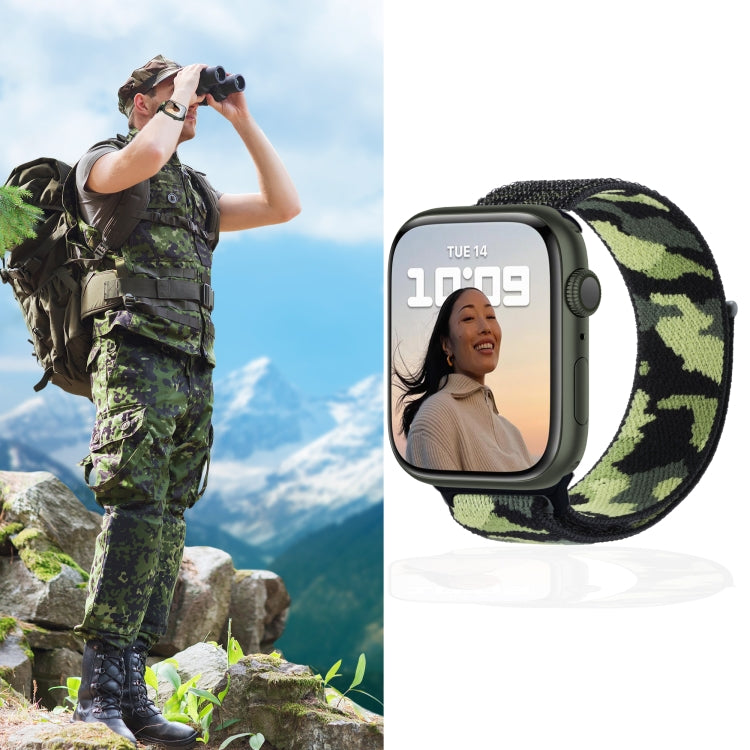 Nylon Loop Watch Band For Apple Watch Ultra 49mm&Watch Ultra 2 49mm / Series 9&8&7 45mm / SE 3&SE 2&6&SE&5&4 44mm / 3&2&1 42mm(Army Green Camouflage) by buy2fix