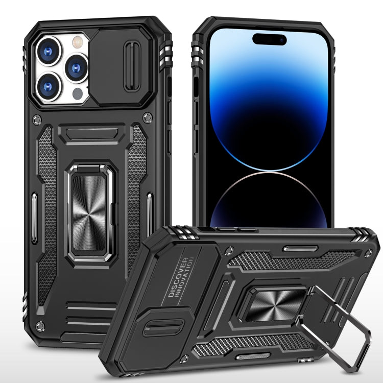 For iPhone 14 Pro Max Armor PC + TPU Camera Shield Phone Case (Black) - iPhone 14 Pro Max Cases by buy2fix | Online Shopping UK | buy2fix