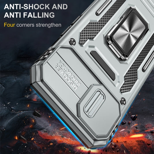 For iPhone 13 Armor PC + TPU Camera Shield Phone Case(Grey) by buy2fix