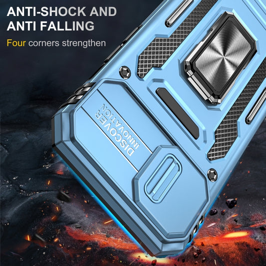 For iPhone 13 Armor PC + TPU Camera Shield Phone Case(Light Blue) by buy2fix