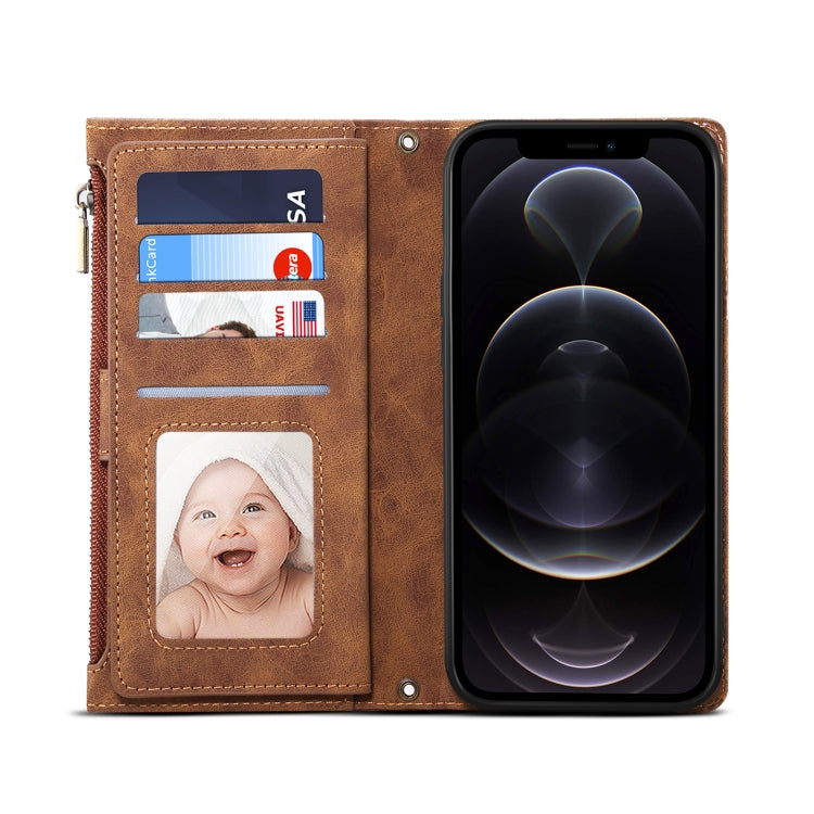 For iPhone 14 Plus Retro Frosted RFID Flip Leather Phone Case (Brown) - iPhone 14 Plus Cases by buy2fix | Online Shopping UK | buy2fix