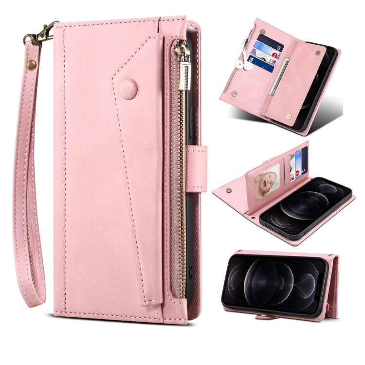 For iPhone 14 Plus Retro Frosted RFID Flip Leather Phone Case (Rose Gold) - iPhone 14 Plus Cases by buy2fix | Online Shopping UK | buy2fix