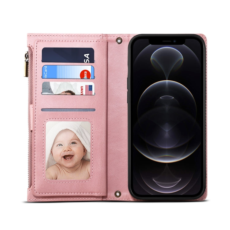 For iPhone 14 Plus Retro Frosted RFID Flip Leather Phone Case (Rose Gold) - iPhone 14 Plus Cases by buy2fix | Online Shopping UK | buy2fix