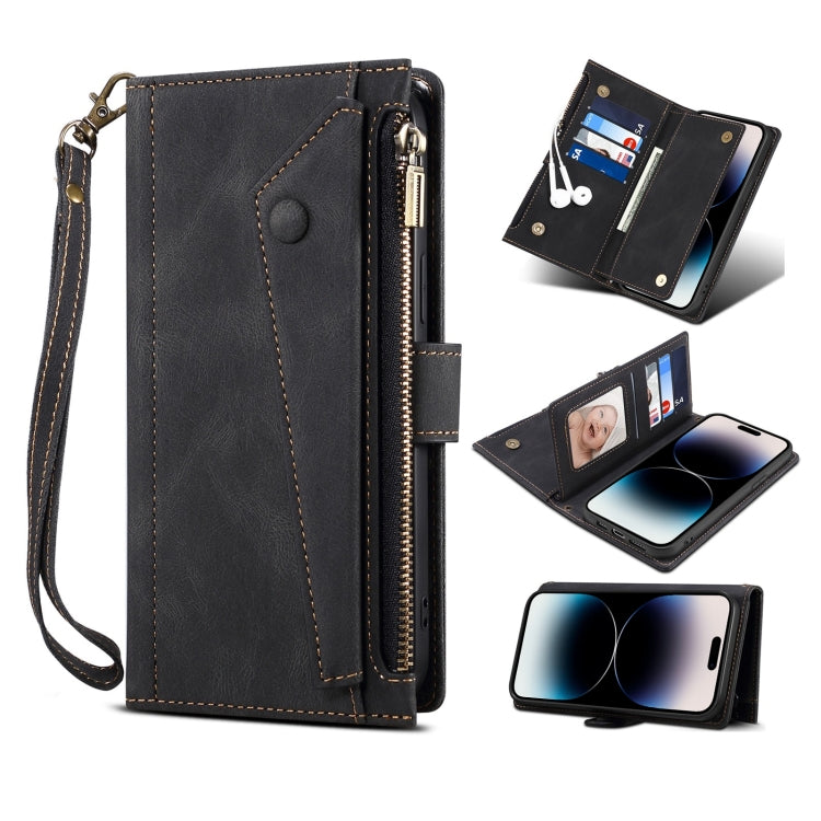 For iPhone 14 Pro Max Retro Frosted RFID Flip Leather Phone Case (Black) - iPhone 14 Pro Max Cases by buy2fix | Online Shopping UK | buy2fix