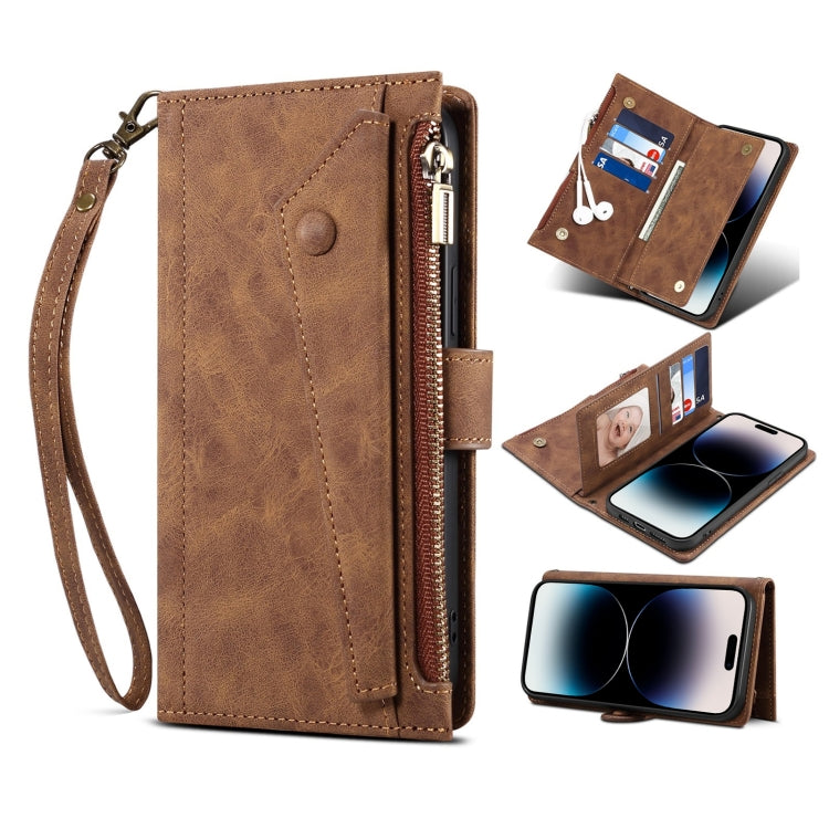 For iPhone 14 Pro Max Retro Frosted RFID Flip Leather Phone Case (Brown) - iPhone 14 Pro Max Cases by buy2fix | Online Shopping UK | buy2fix