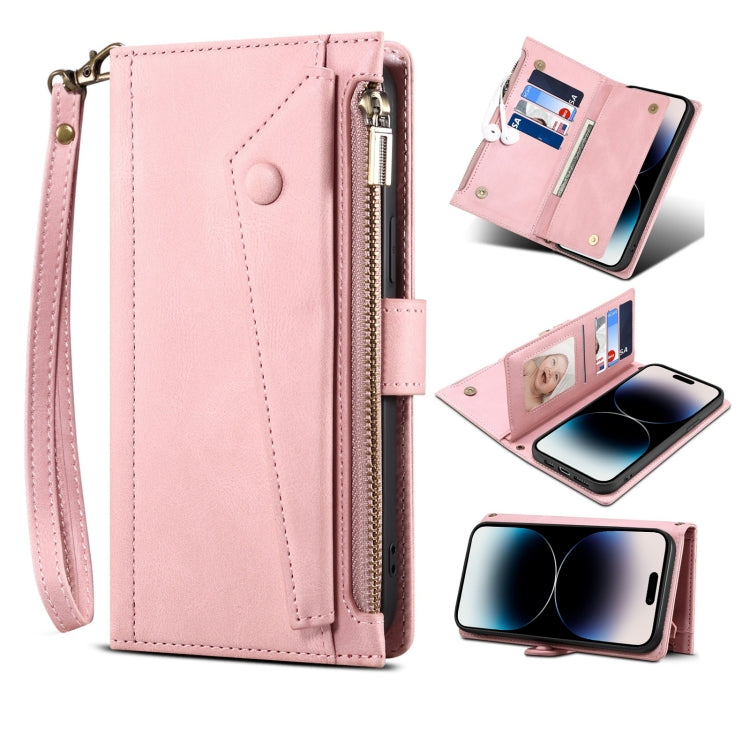 For iPhone 14 Pro Max Retro Frosted RFID Flip Leather Phone Case (Rose Gold) - iPhone 14 Pro Max Cases by buy2fix | Online Shopping UK | buy2fix