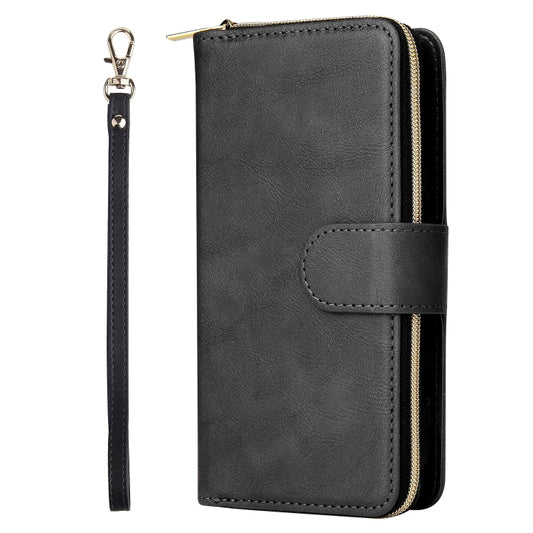 For iPhone 14 9 Card Slots Zipper Wallet Bag Leather Phone Case (Black) - iPhone 14 Cases by buy2fix | Online Shopping UK | buy2fix