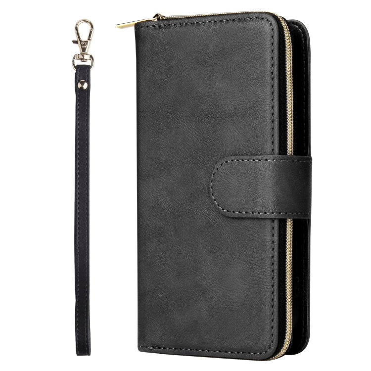For iPhone 14 Plus 9 Card Slots Zipper Wallet Bag Leather Phone Case (Black) - iPhone 14 Plus Cases by buy2fix | Online Shopping UK | buy2fix