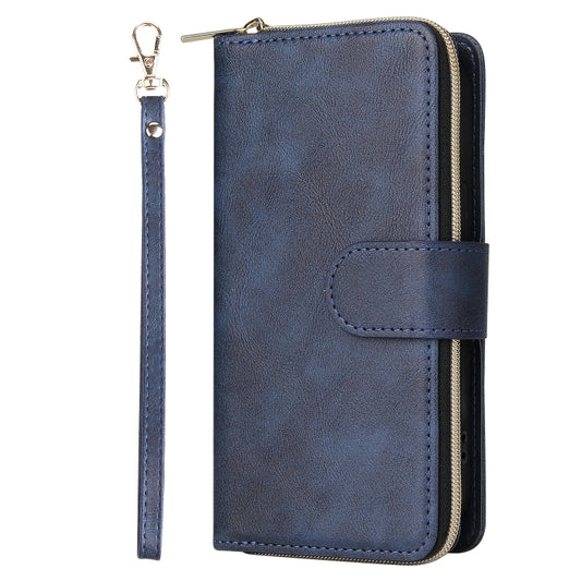 For iPhone 14 Plus 9 Card Slots Zipper Wallet Bag Leather Phone Case (Blue) - iPhone 14 Plus Cases by buy2fix | Online Shopping UK | buy2fix