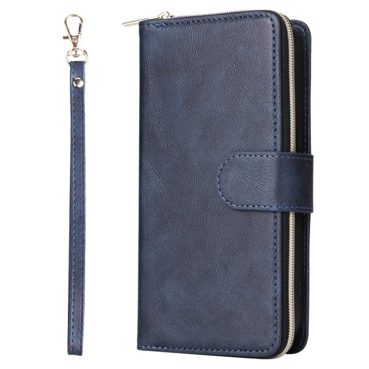 For iPhone 14 Pro 9 Card Slots Zipper Wallet Bag Leather Phone Case(Blue) - iPhone 14 Pro Cases by buy2fix | Online Shopping UK | buy2fix