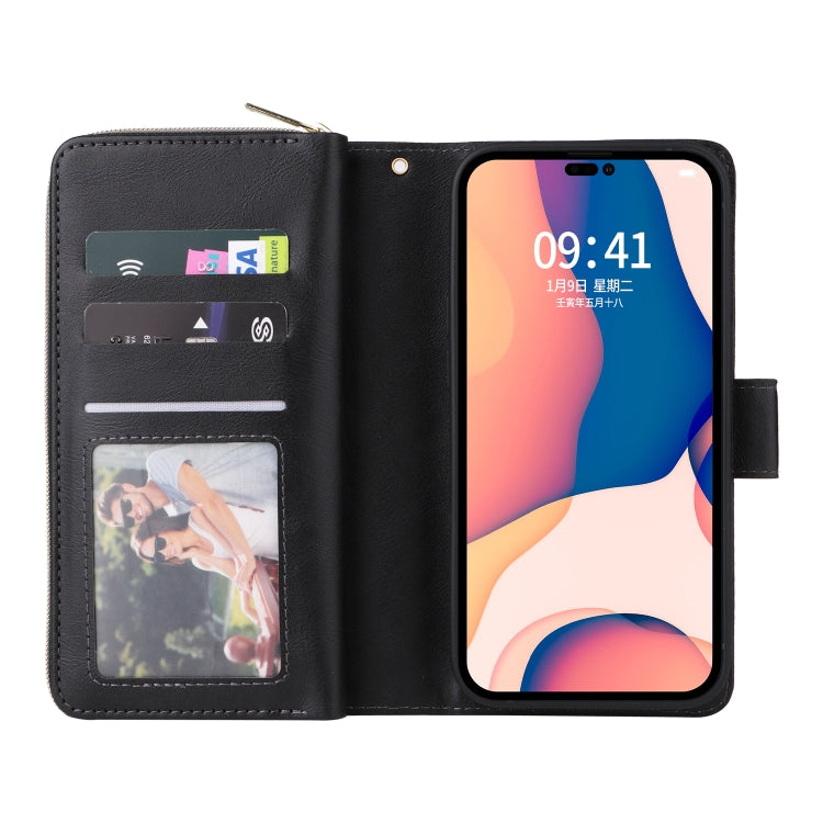 For iPhone 14 Pro Max 9 Card Slots Zipper Wallet Bag Leather Phone Case (Black) - iPhone 14 Pro Max Cases by buy2fix | Online Shopping UK | buy2fix
