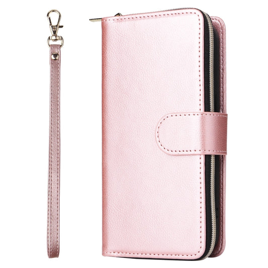 For iPhone 14 Pro Max 9 Card Slots Zipper Wallet Bag Leather Phone Case (Rose Gold) - iPhone 14 Pro Max Cases by buy2fix | Online Shopping UK | buy2fix