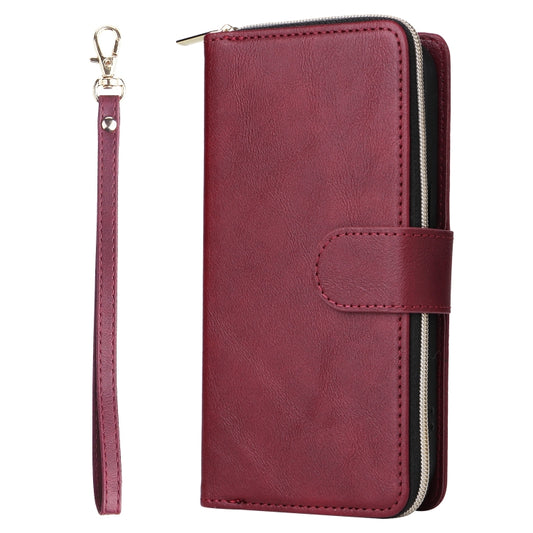 For iPhone 14 Pro Max 9 Card Slots Zipper Wallet Bag Leather Phone Case (Wine Red) - iPhone 14 Pro Max Cases by buy2fix | Online Shopping UK | buy2fix