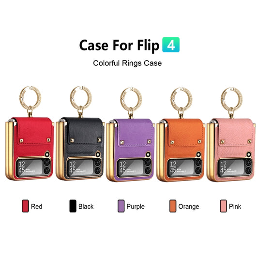 For Samsung Galaxy Z Flip4 5G Colorful Leather + PC Phone Case with Ring(Pink) - Galaxy Z Flip4 5G Cases by buy2fix | Online Shopping UK | buy2fix