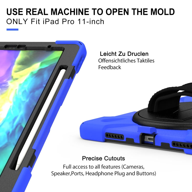 360 Degree Rotation Silicone Protective Cover with Holder & Hand Strap & Long Strap & Pencil Slot For iPad Air 2025 / 10.9 / Pro 11 2021 / 2020 / 2018(Blue) - iPad Pro 11 (2020) Cases by buy2fix | Online Shopping UK | buy2fix