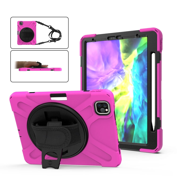 360 Degree Rotation Silicone Protective Cover with Holder & Hand Strap & Long Strap & Pencil Slot For iPad Air 2025 / 10.9 / Pro 11 2021 / 2020 / 2018(Rose Red) - iPad Pro 11 (2020) Cases by buy2fix | Online Shopping UK | buy2fix