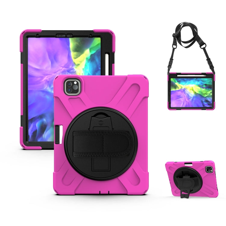 360 Degree Rotation Silicone Protective Cover with Holder & Hand Strap & Long Strap & Pencil Slot For iPad Air 2025 / 10.9 / Pro 11 2021 / 2020 / 2018(Rose Red) - iPad Pro 11 (2020) Cases by buy2fix | Online Shopping UK | buy2fix